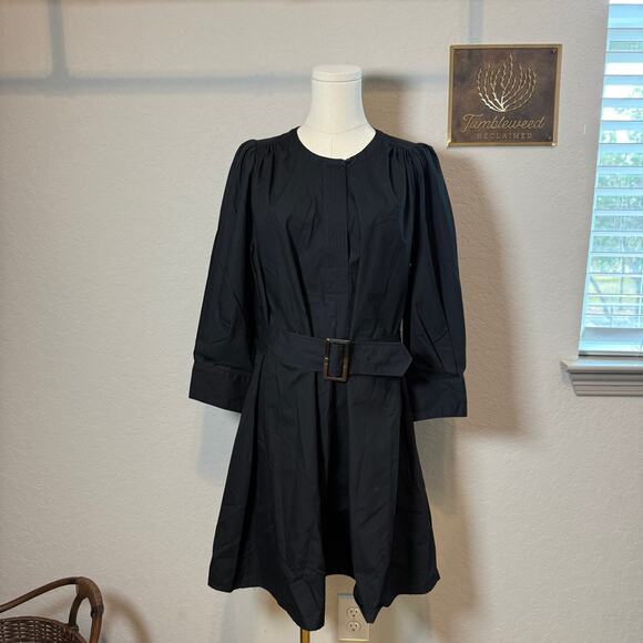 Women's Banana Republic Black Belted Waist Cotton Fit and Flare Dress Size S NEW - Picture 2 of 12